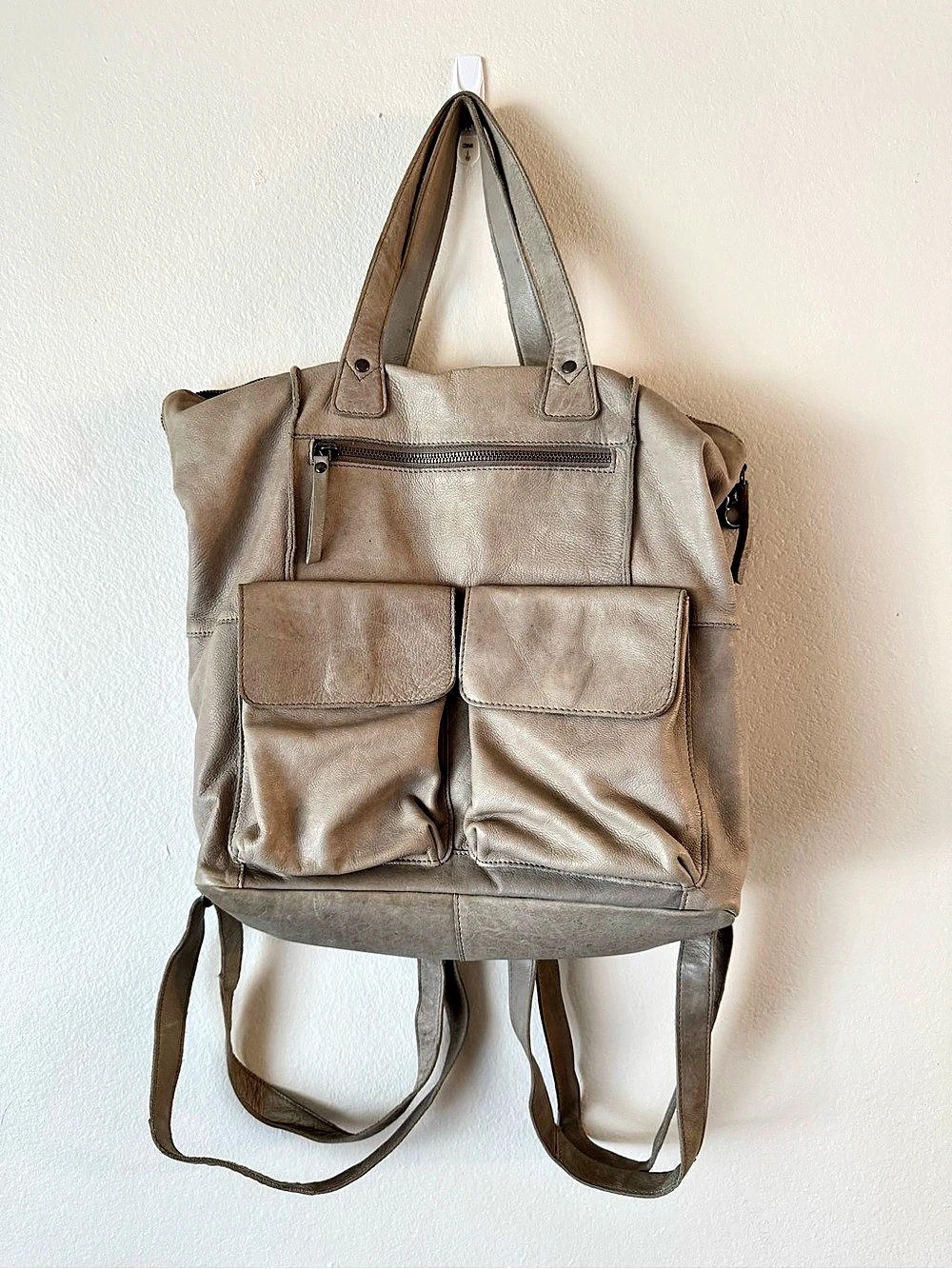 VILENCA Convertible Leather Backpack Tote in Grey - Picture 1 of 9